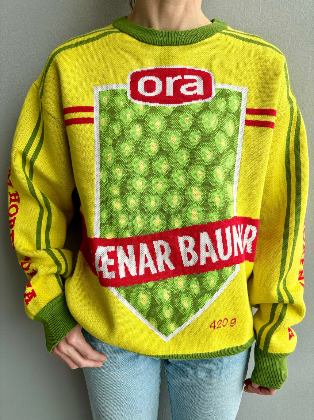 Umbúðir Grænar Baunir Prjónuð Peysa